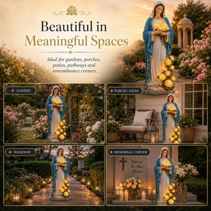 Solar Virgin Mary Garden Light with Glowing Rose Accents