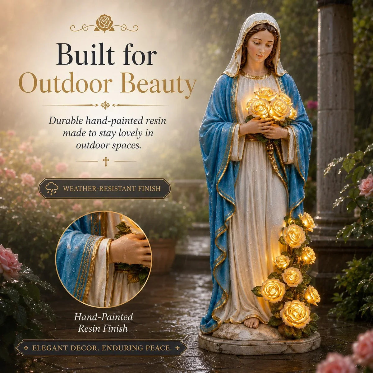 Outdoor Virgin Mary Garden Light for Garden Display