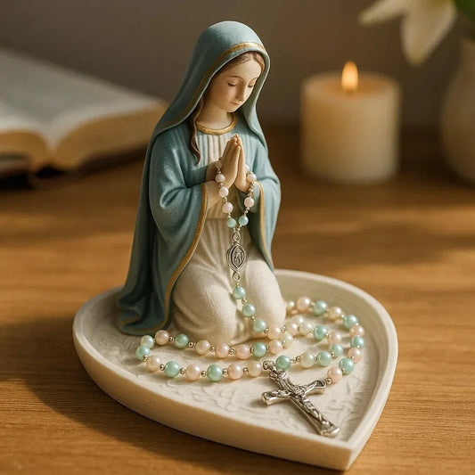 Handcrafted Virgin Mary Rosary Holder for Faithful Display