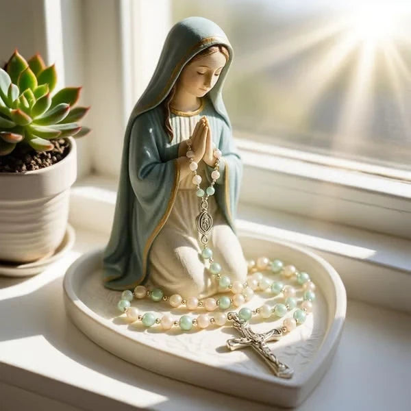 Handcrafted Virgin Mary Rosary Holder for Faithful Display