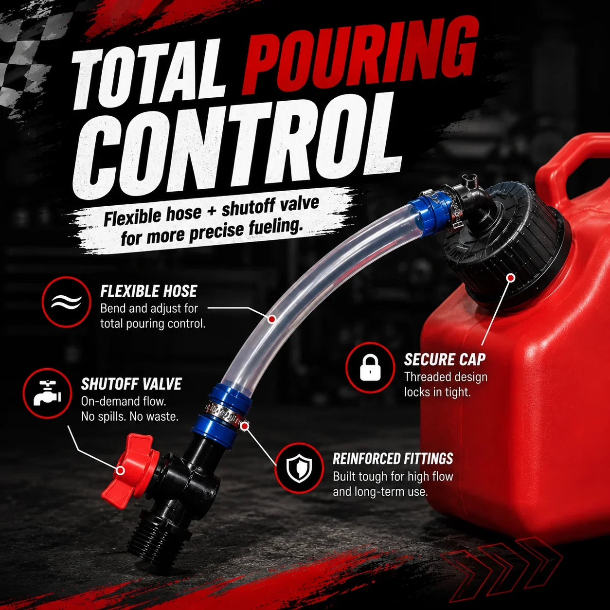 No-Spill Spout Upgrade Kit for Racing Fuel Jugs