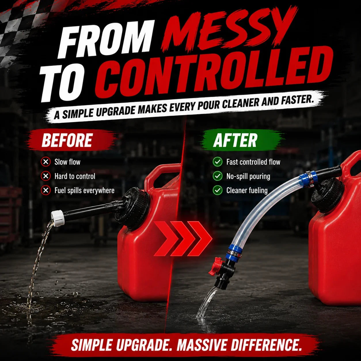 No-Spill Spout Upgrade Kit for Racing Fuel Jugs