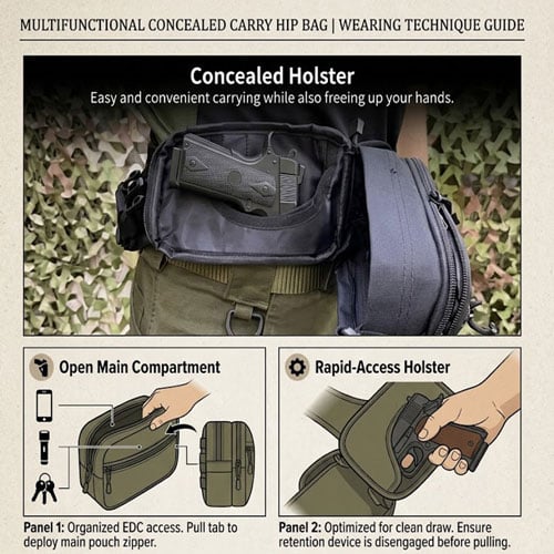 1000D Nylon Tactical Hip Bag with Concealed Rapid-Access Pocket