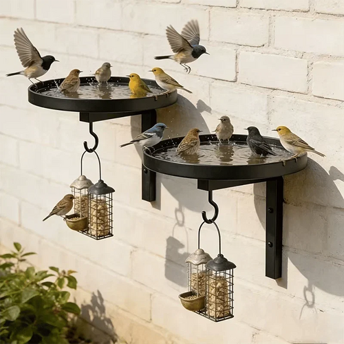 Antique-Bronze Wall Bird Bath with Hanging Hook