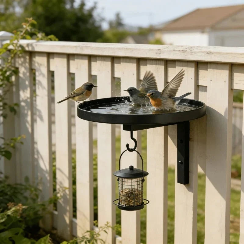 Antique-Bronze Metal Bird Bath with a Wall-Mounted Design