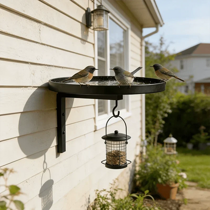 Antique-Bronze Metal Bird Bath with a Wall-Mounted Design