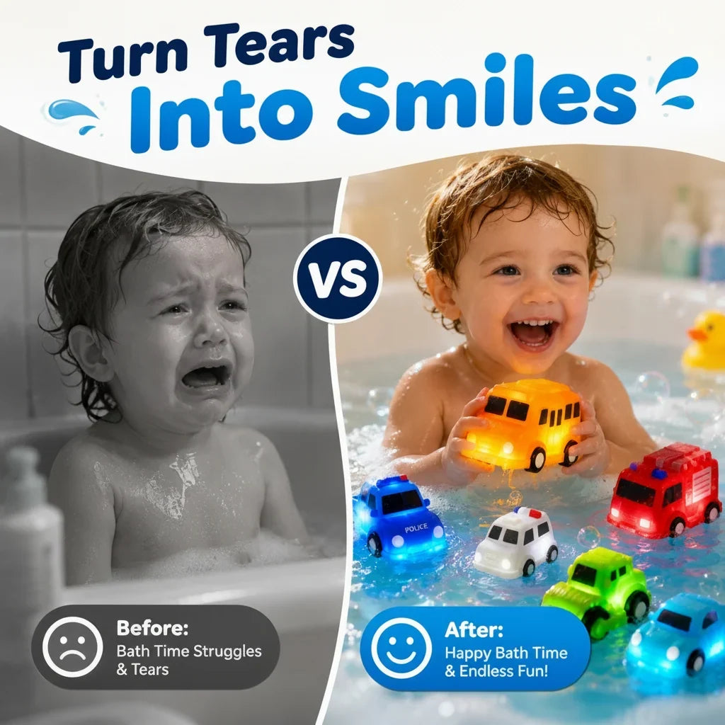 Vehicle-Ready 6PCS Water-Activated Light-Up Bath Toy Cars – Traffic &