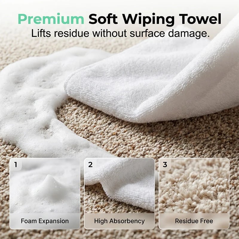 Waterless Carpet Foam Stain Remover with Reusable Cleaning Towel