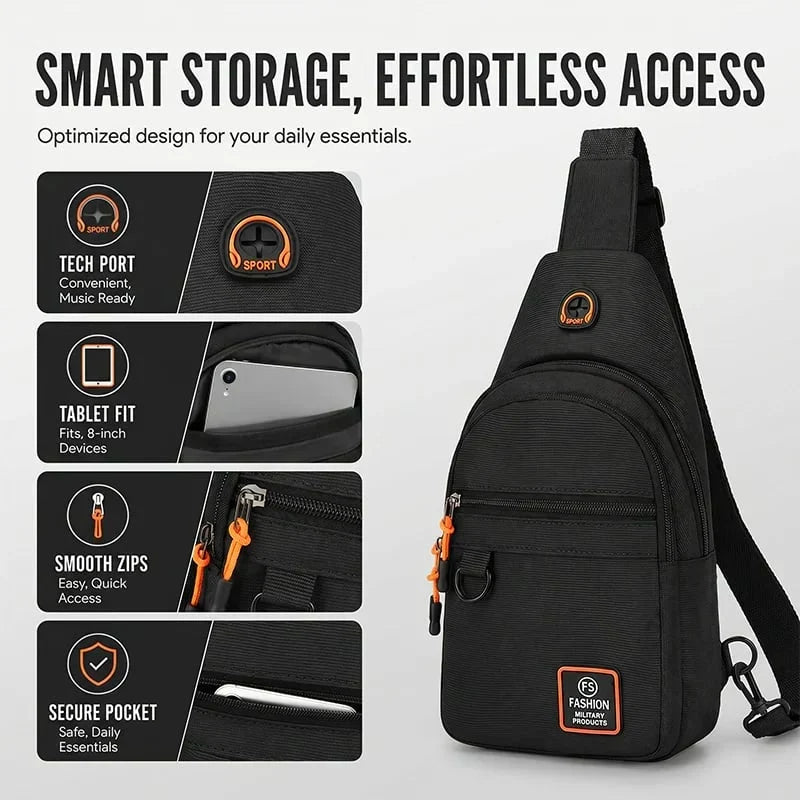 Space-Saving Waterproof Multi-pocket Crossbody Sling