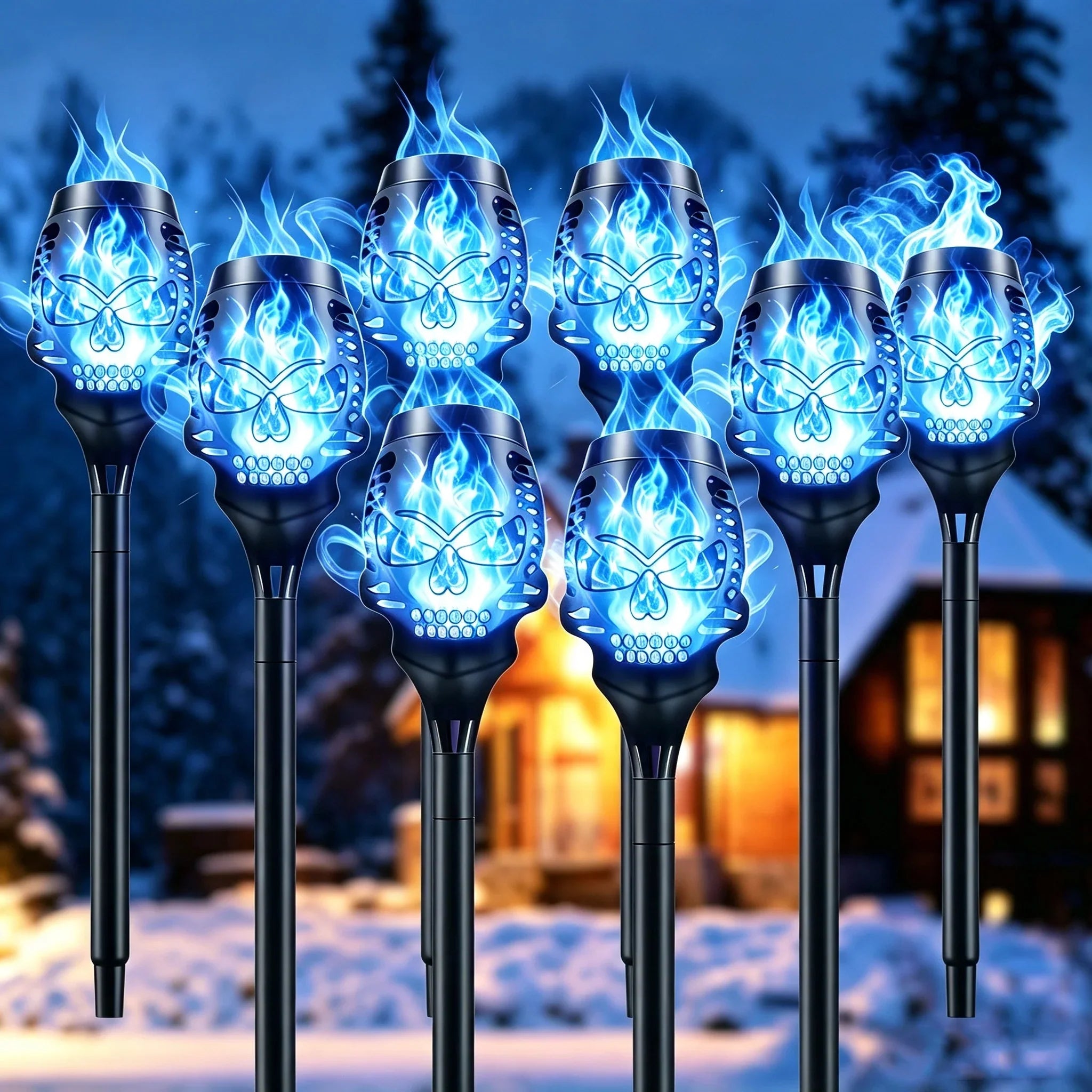 Outdoor Solar Skull Flame Lights for Garden Display