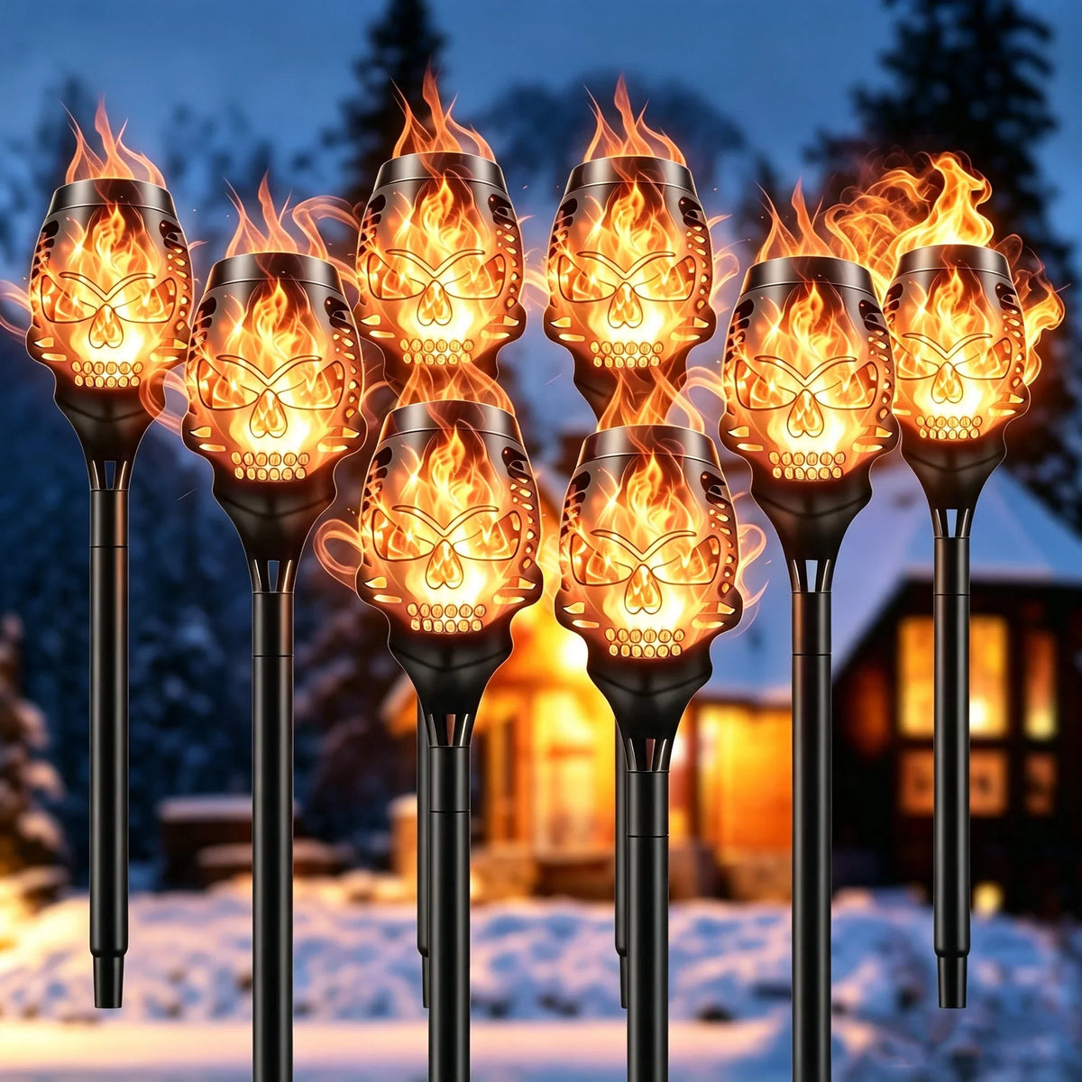 Outdoor Solar Skull Flame Lights for Garden Display
