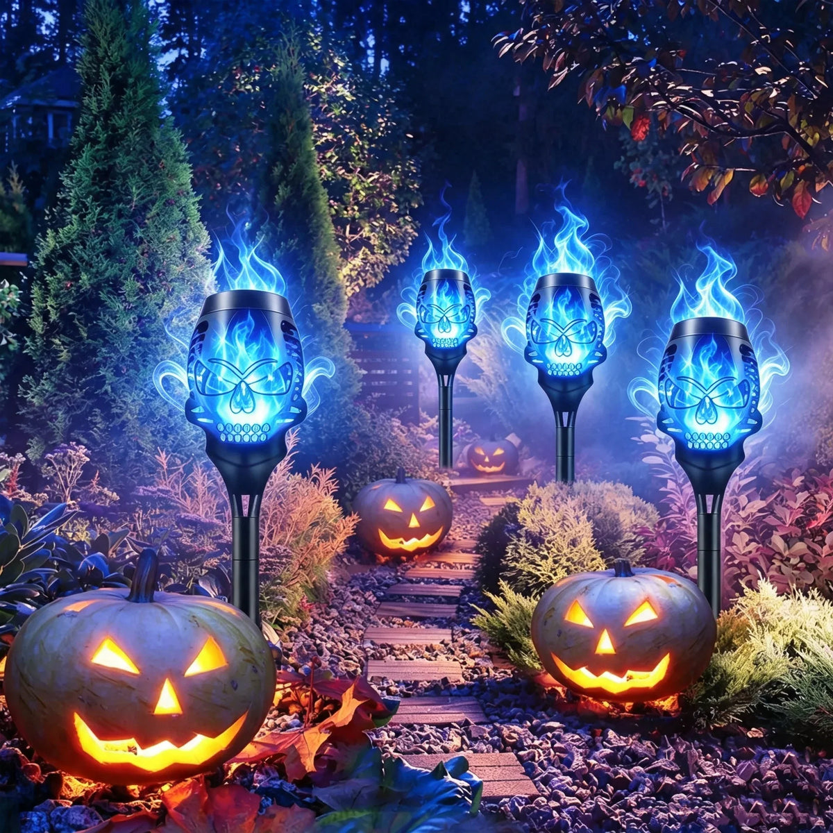 Outdoor Solar Skull Flame Lights for Garden Display