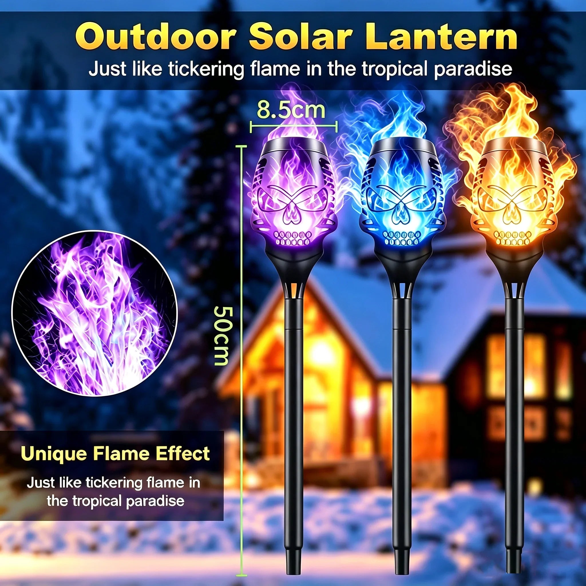 Outdoor Solar Skull Flame Lights for Garden Display