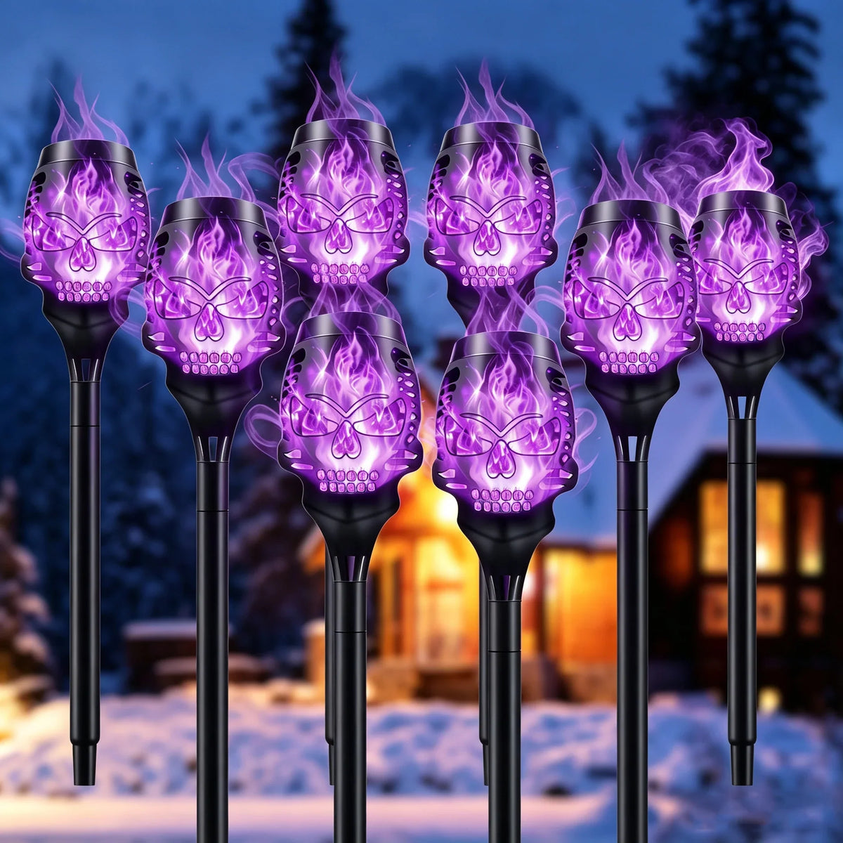 Outdoor Solar Skull Flame Lights for Garden Display