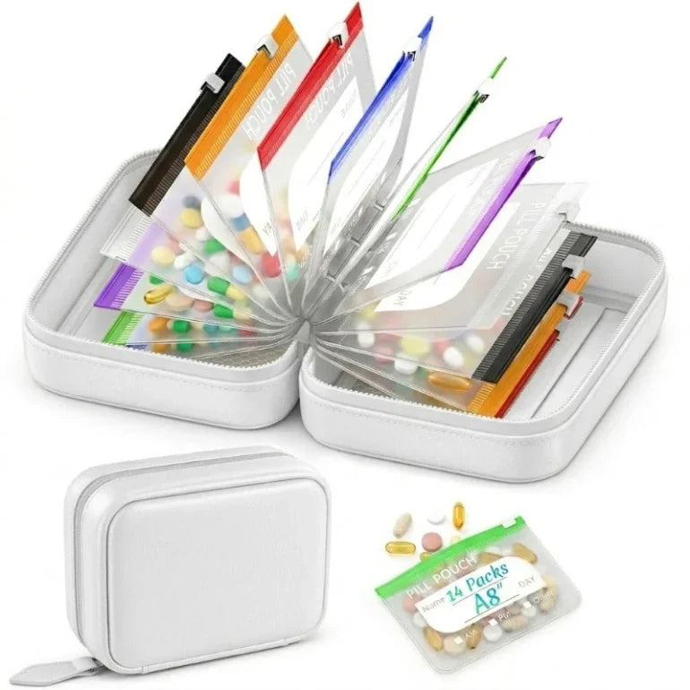Space-Saving Waterproof Pill Pouch Set – Large Weekly Travel Medicine