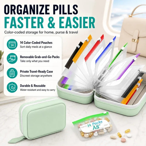 Space-Saving Waterproof Pill Pouch Set – Large Weekly Travel Medicine