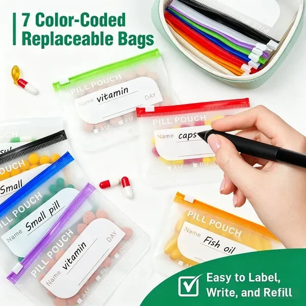 Space-Saving Waterproof Pill Pouch Set – Large Weekly Travel Medicine