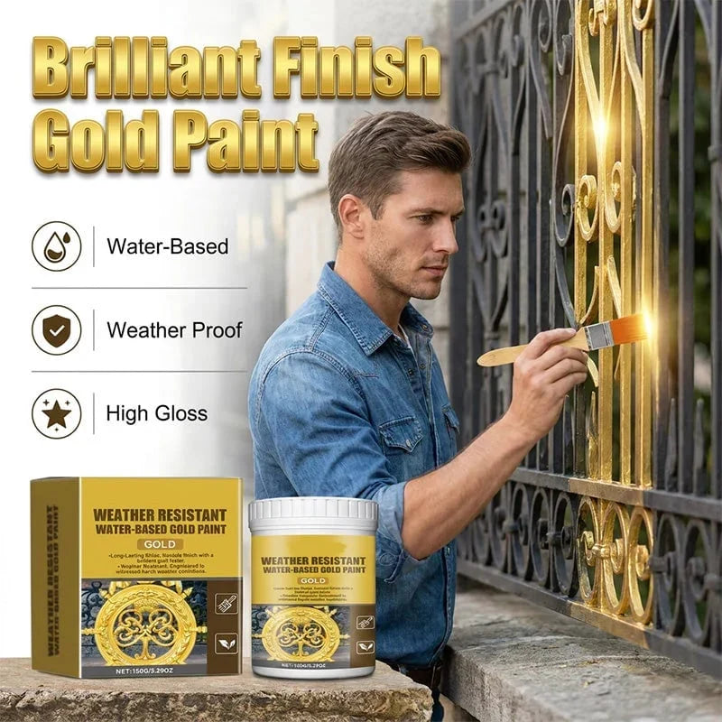 Weather-Resistant Water-Based Gold Paint for Indoor-Outdoor Details