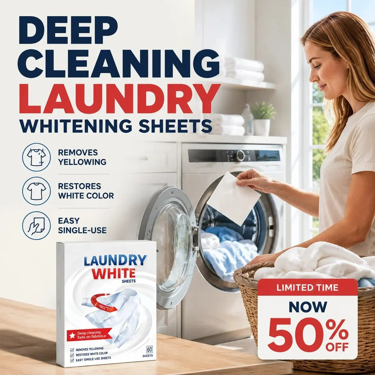 Easy-Care Deep Cleaning Laundry Whitening Sheets Powerful Stain
