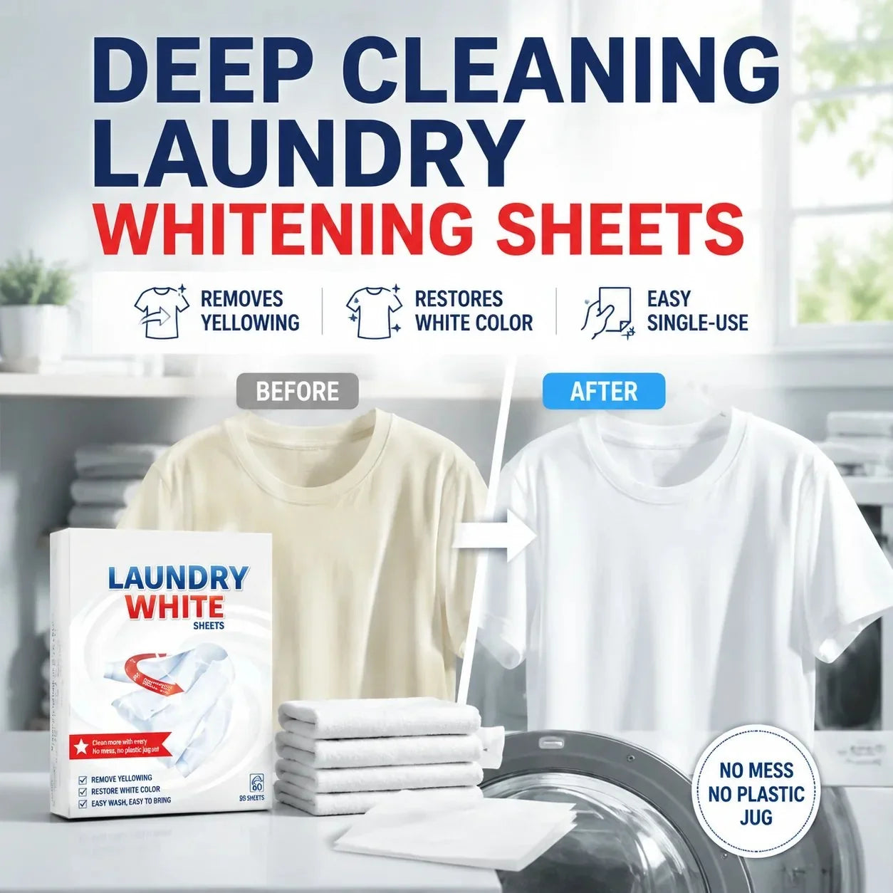 Easy-Care Deep Cleaning Laundry Whitening Sheets Powerful Stain