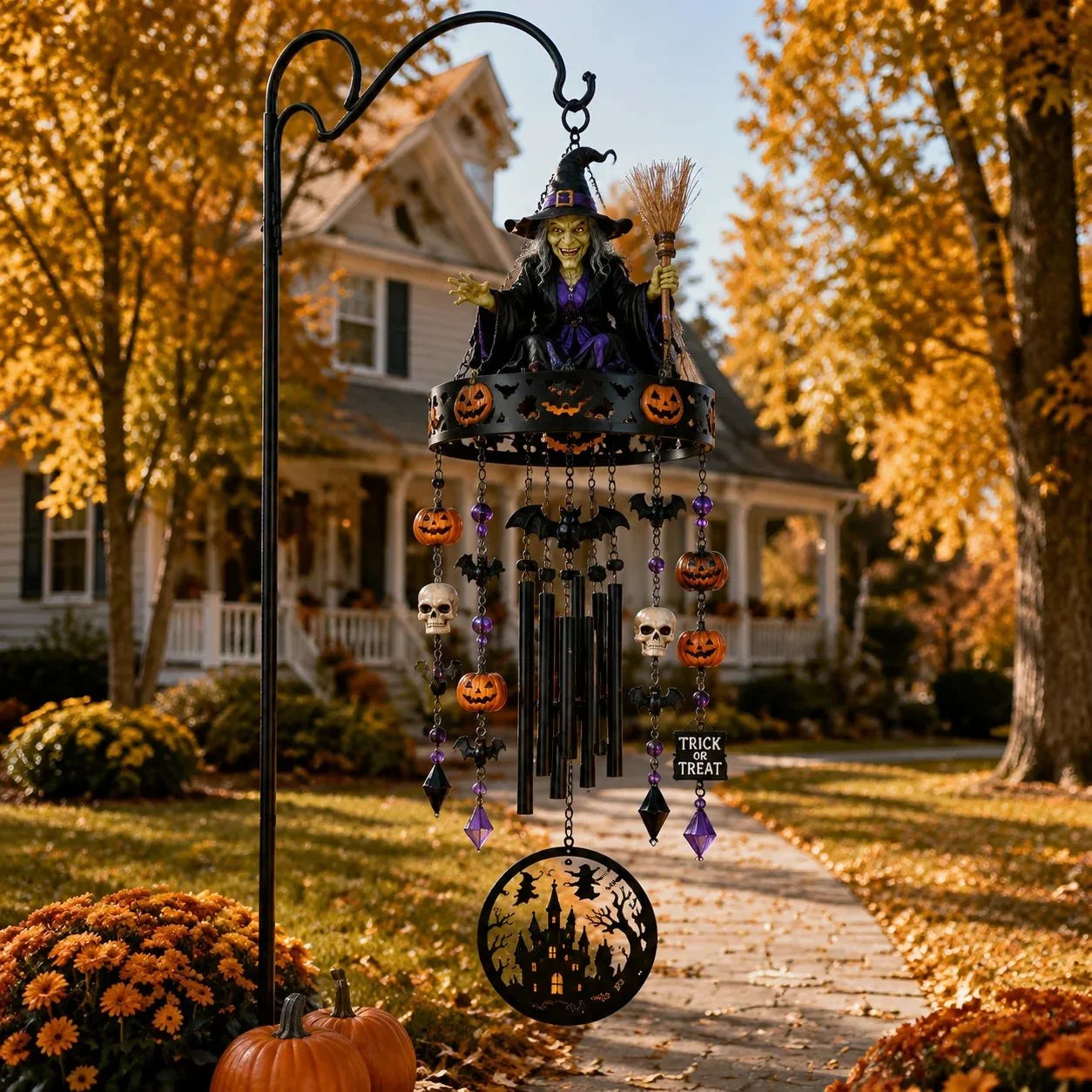 Handmade Witch-Themed Wind Chime for Outdoor Display