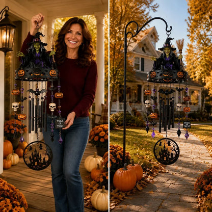 Handmade Witch-Themed Wind Chime for Outdoor Display
