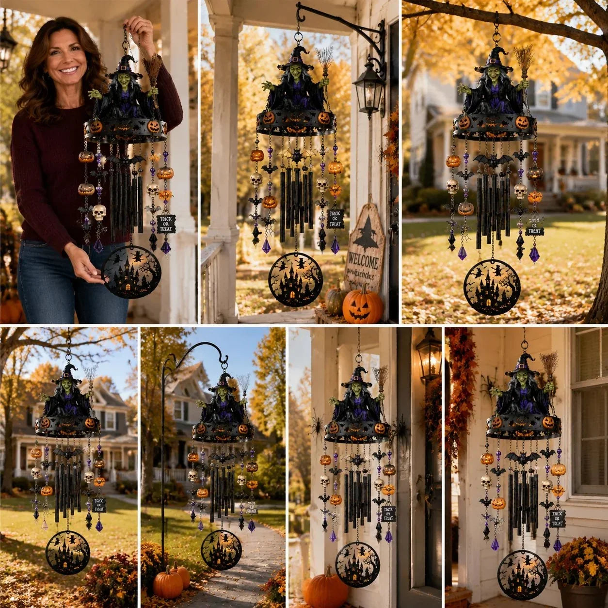 Handmade Witch-Themed Wind Chime for Outdoor Display