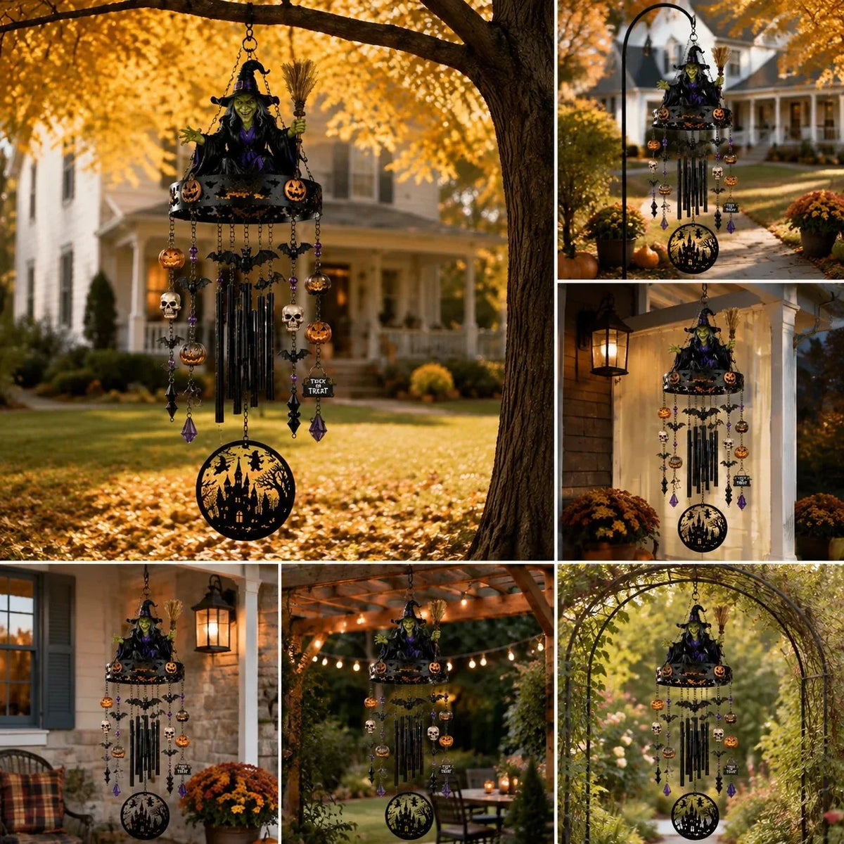 Handmade Witch-Themed Wind Chime for Outdoor Display