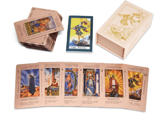 Vehicle-Ready Witchy Cauldron Rose Gold Tarot Cards with Guide Book