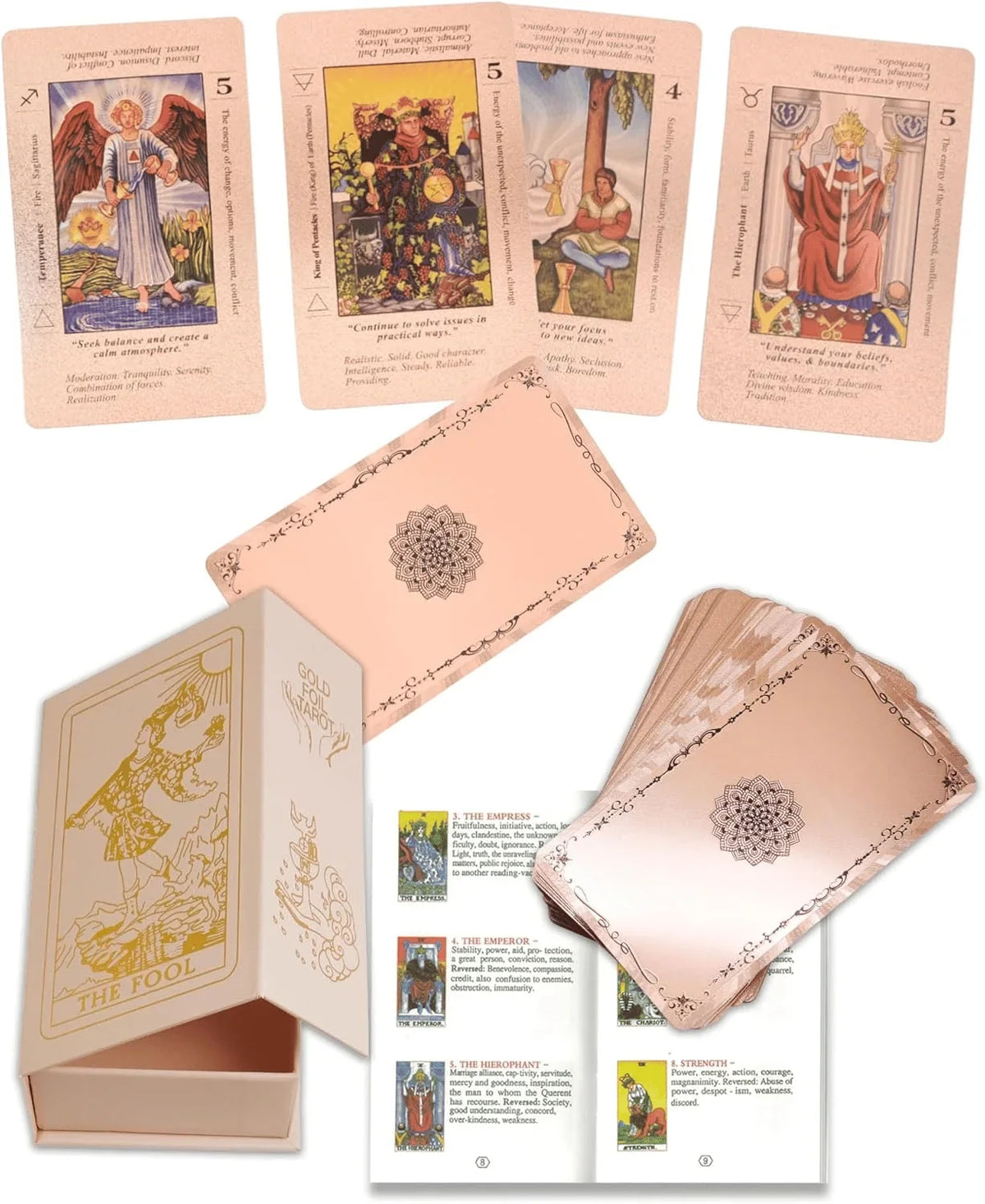 Vehicle-Ready Witchy Cauldron Rose Gold Tarot Cards with Guide Book