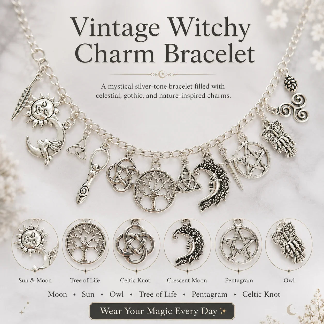 Distinctive Vintage Witchy Charm Bracelet for Everyday Wear
