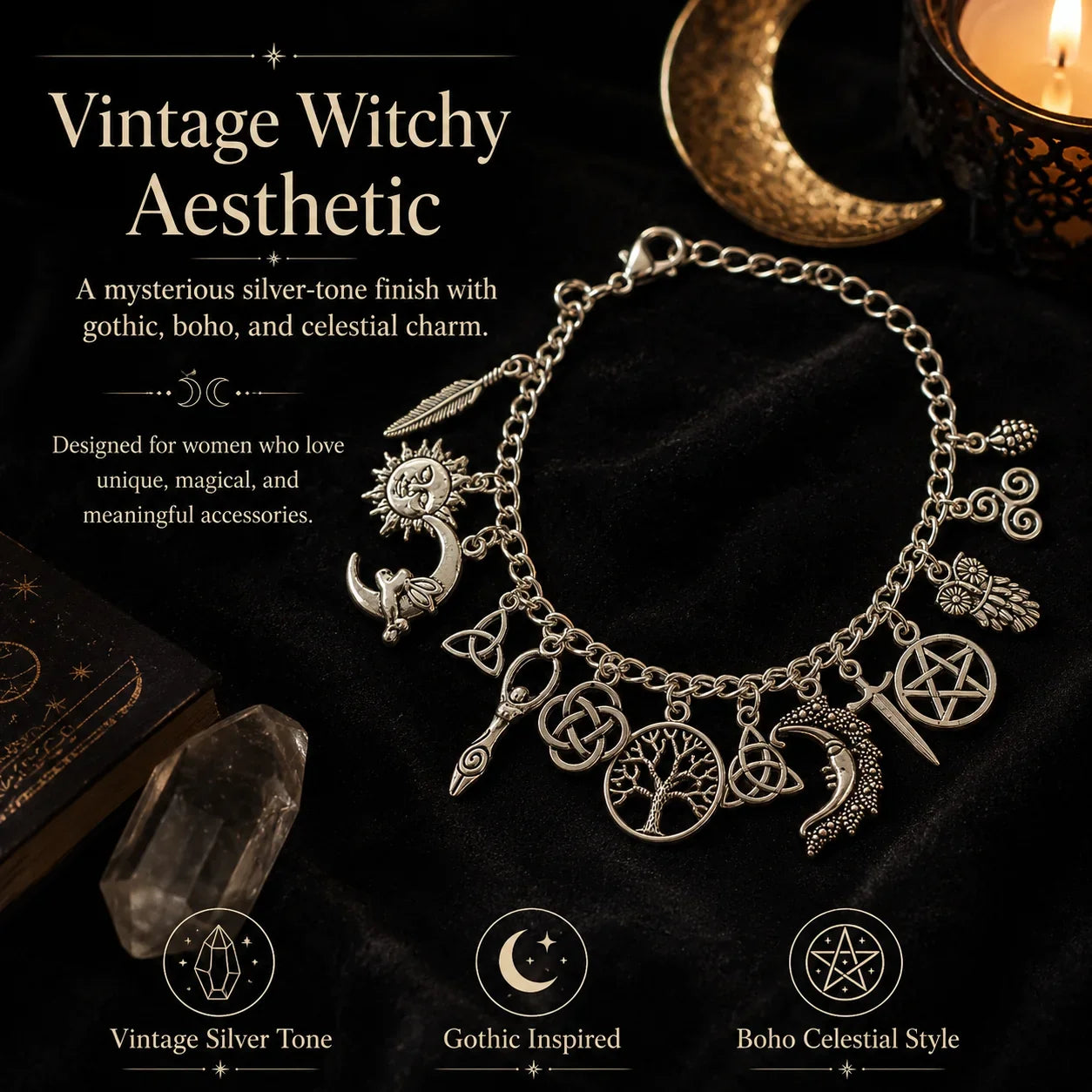 Distinctive Vintage Witchy Charm Bracelet for Everyday Wear