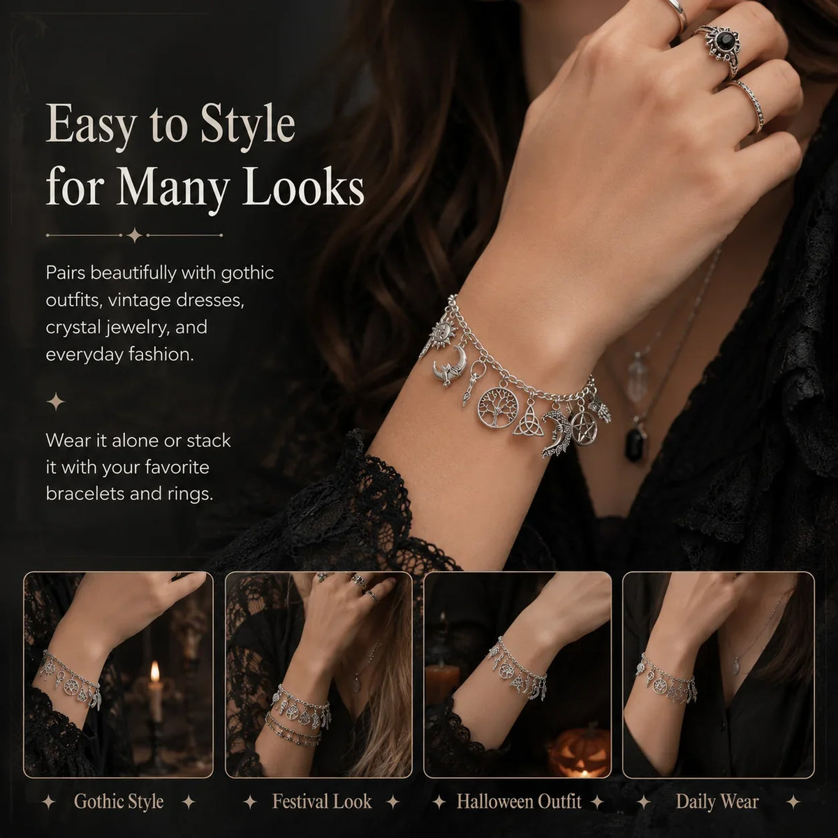 Distinctive Vintage Witchy Charm Bracelet for Everyday Wear