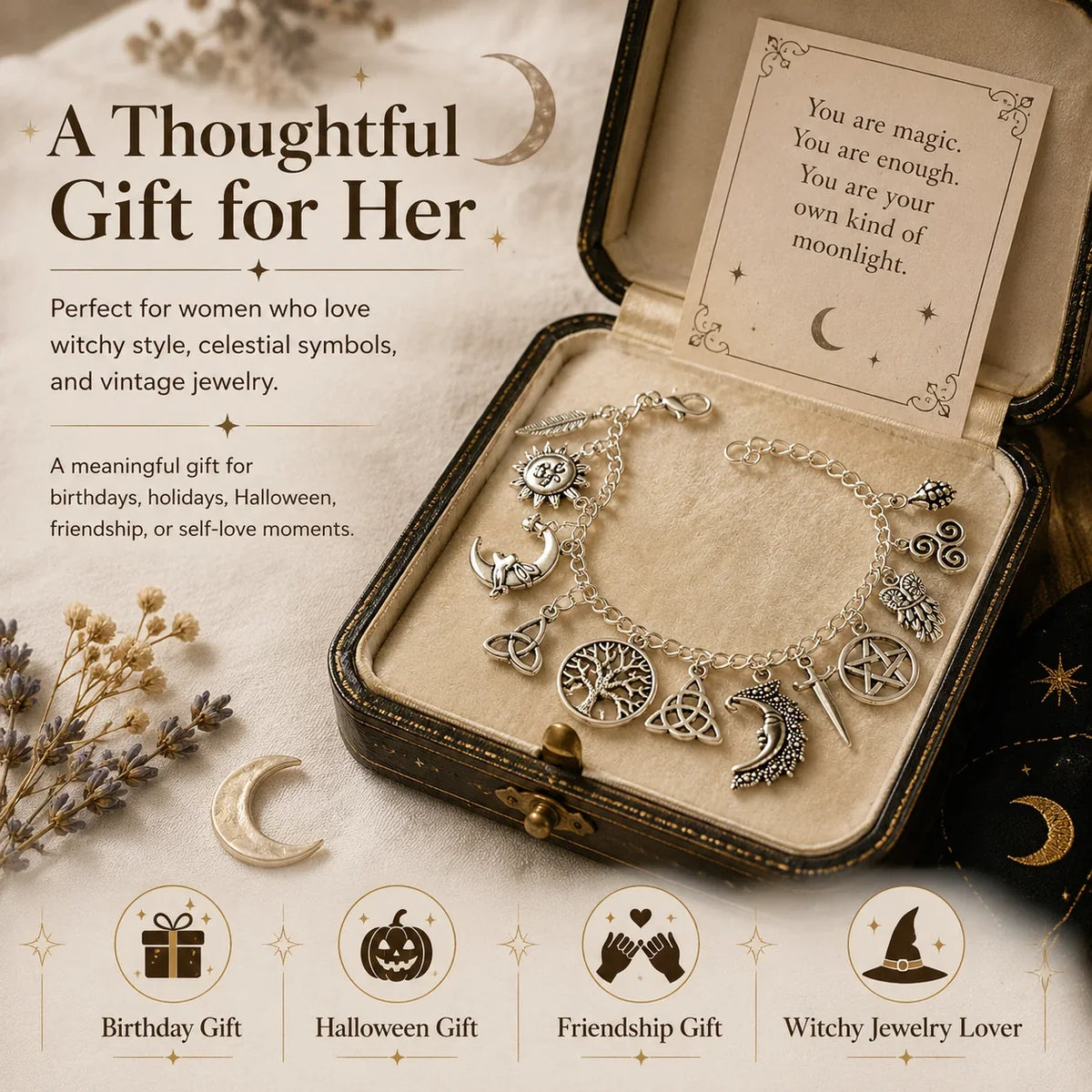 Distinctive Vintage Witchy Charm Bracelet for Everyday Wear