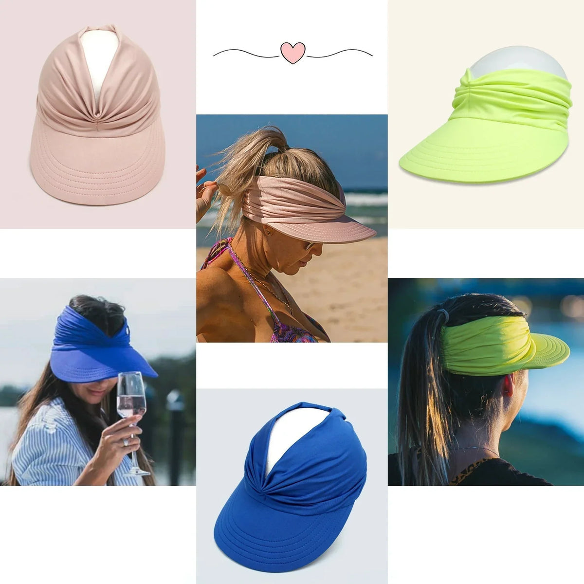 UPF 50+ Wide-Brim Sun Visor Hat with Ponytail Opening