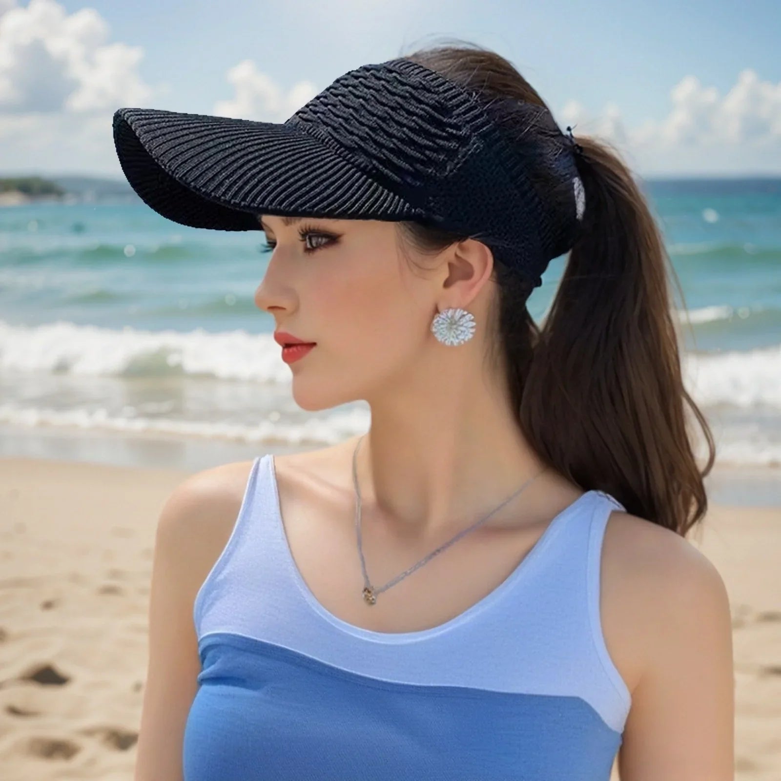 Distinctive Women's High Ponytail Sun Visor Hat – Breathable Open-Top