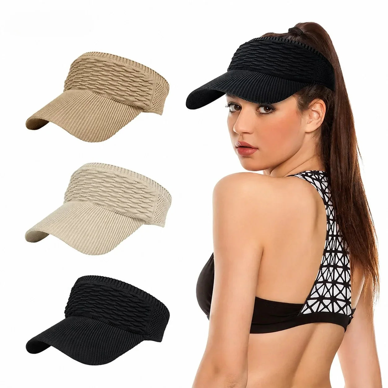 Distinctive Women's High Ponytail Sun Visor Hat – Breathable Open-Top