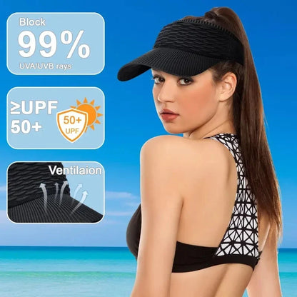 Distinctive Women's High Ponytail Sun Visor Hat – Breathable Open-Top