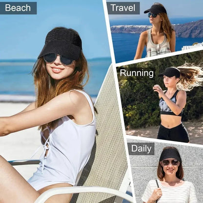 Distinctive Women's High Ponytail Sun Visor Hat – Breathable Open-Top