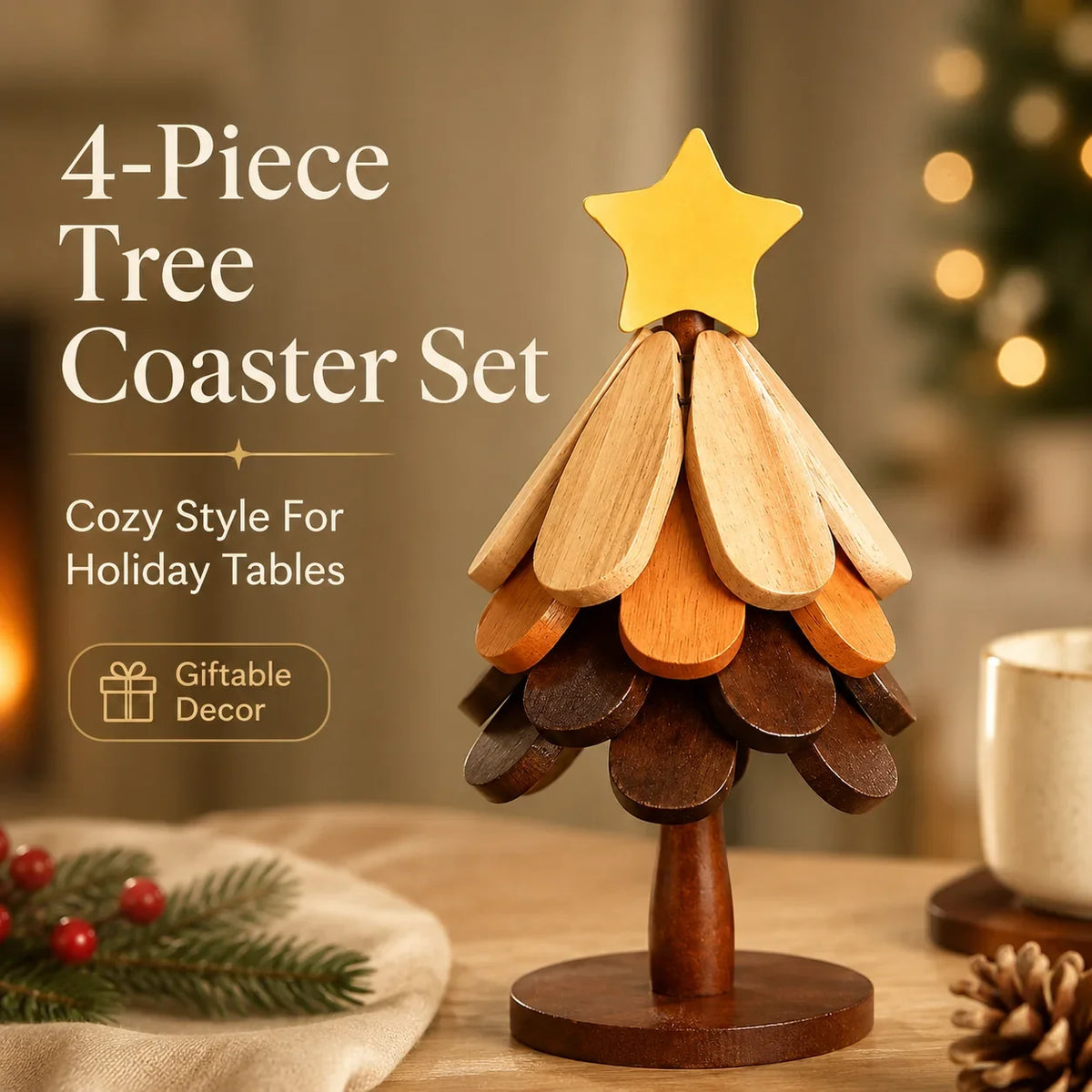 Workshop-Ready 2-in-1 Wooden Tree Trivet – Festive Table