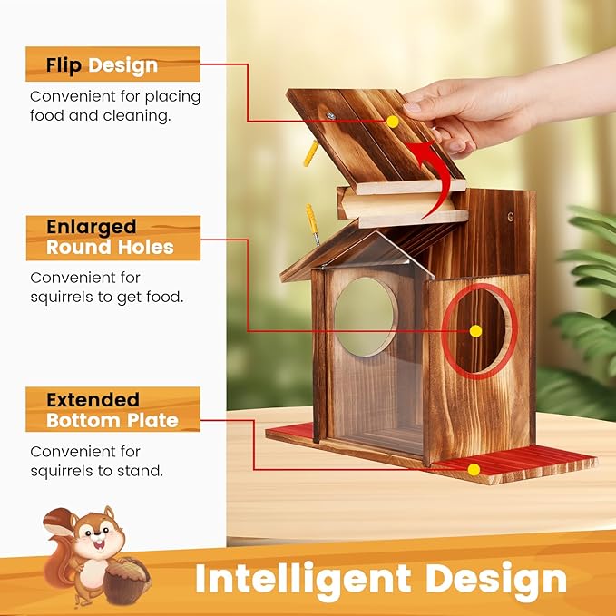 Purpose-Built Wooden Squirrel Feeder for Everyday Use