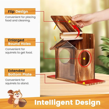 Purpose-Built Wooden Squirrel Feeder for Everyday Use
