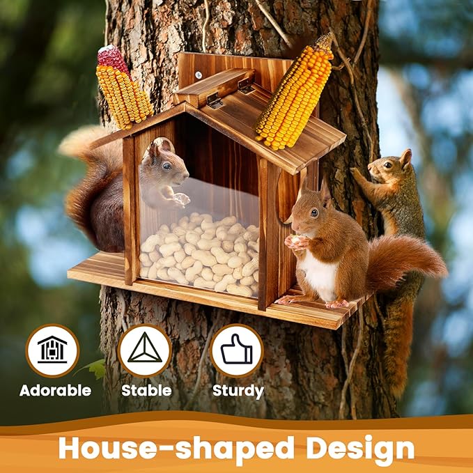 Purpose-Built Wooden Squirrel Feeder for Everyday Use