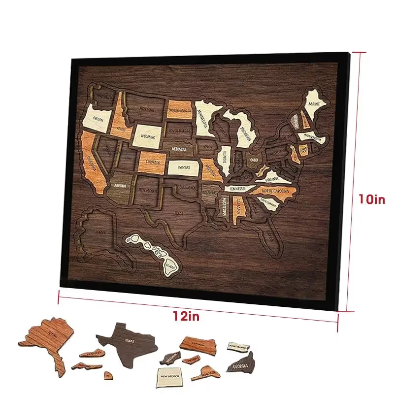 Hands-On Wooden USA Travel Map PuzzleA Stylish Way to Track Your