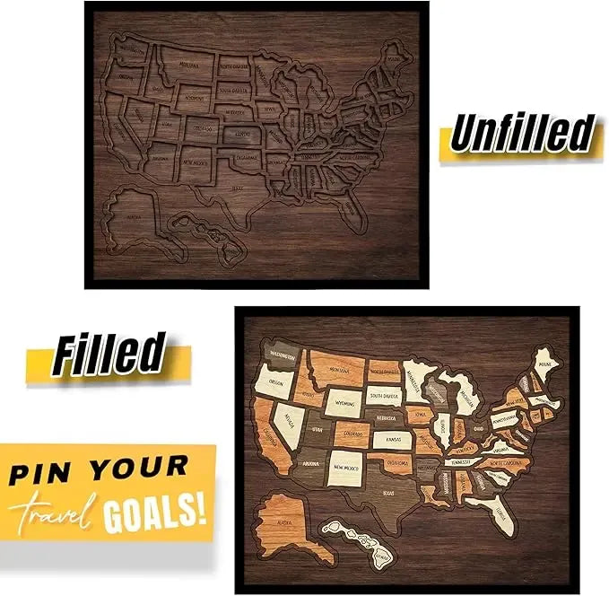 Hands-On Wooden USA Travel Map PuzzleA Stylish Way to Track Your
