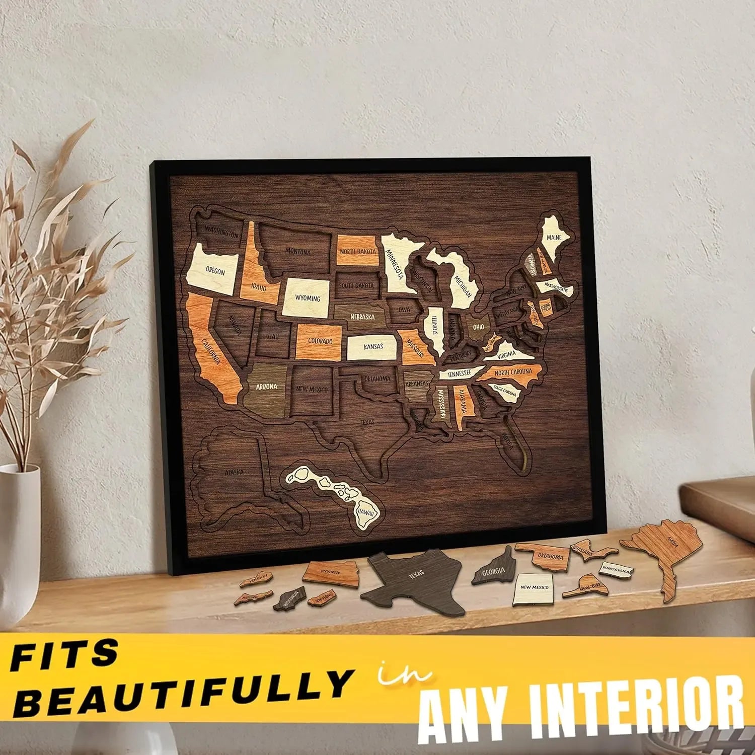 Hands-On Wooden USA Travel Map PuzzleA Stylish Way to Track Your