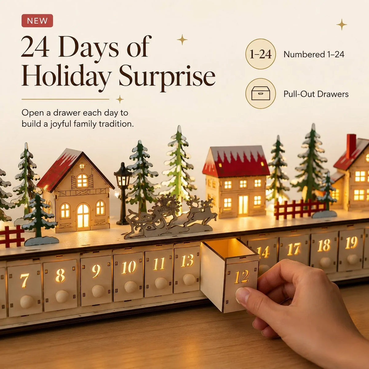 Purpose-Built Wooden Village Advent Calendar With Led