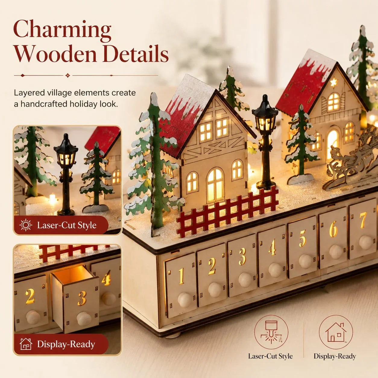 Purpose-Built Wooden Village Advent Calendar With Led