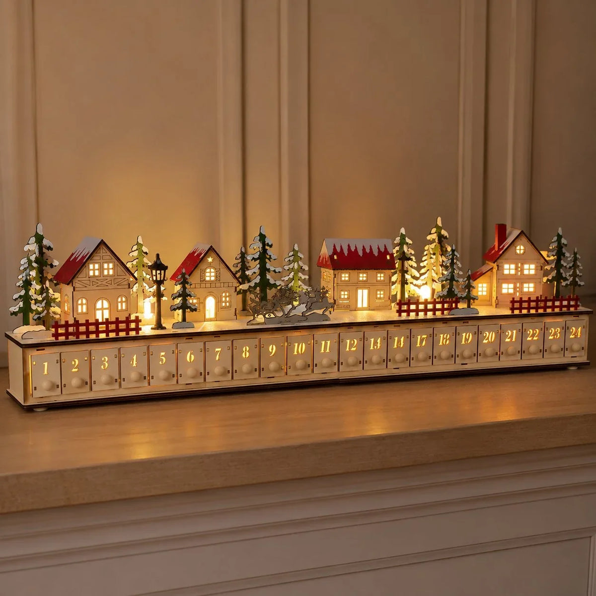 Purpose-Built Wooden Village Advent Calendar With Led