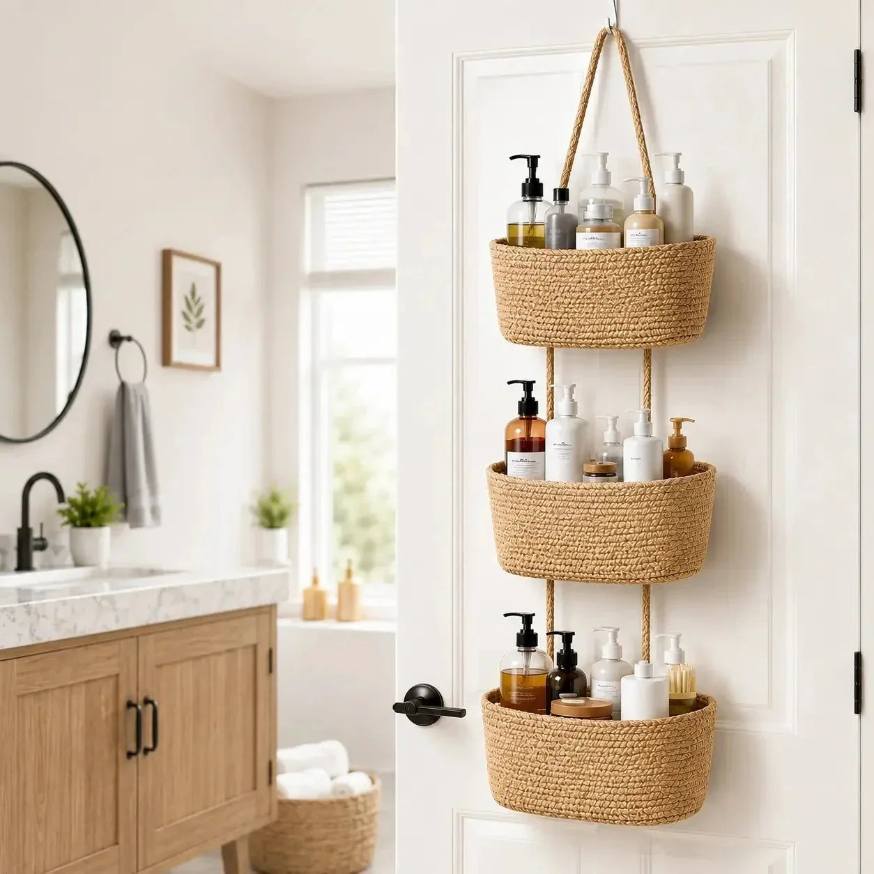 Space-Saving Woven Cotton 3-Tier Over-Door